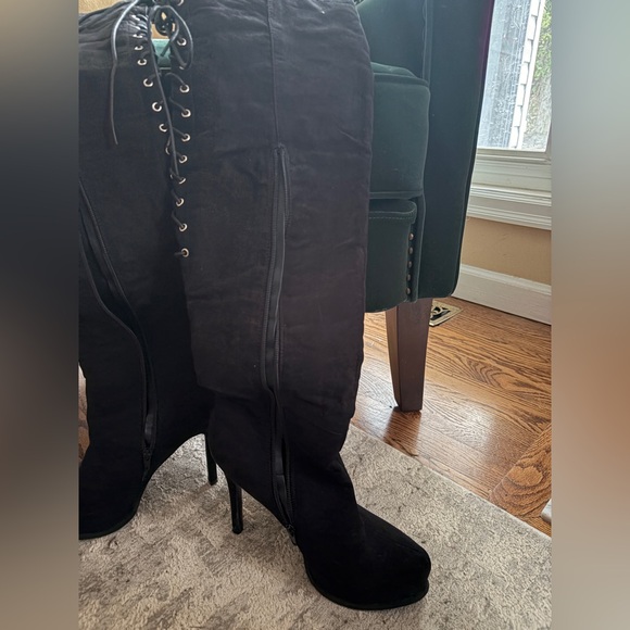 EUC - Two Lips Black Faux Suede Lace-Up Over-the-Knee Boots - No Call Outs - Picture 13 of 16